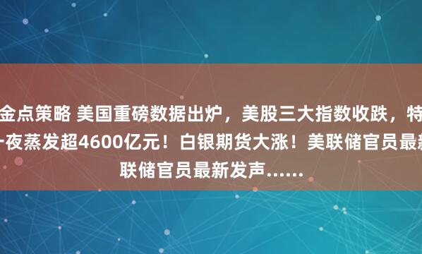 金点策略 美国重磅数据出炉，美股三大指数收跌，特斯拉市值一夜蒸发超4600亿元！白银期货大涨！美联储官员最新发声......